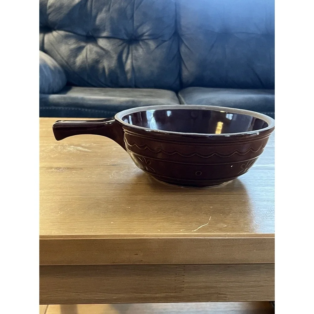 Vintage Marcrest‎ Brown Stoneware Handled Bowl Oven Proof USA Casserole Dish
